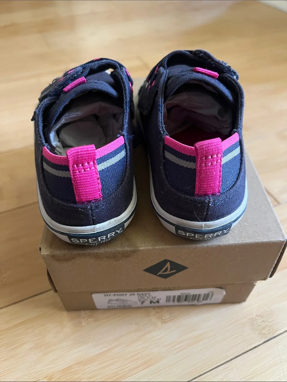 Sperry Kids Navy Canvas Sneakers with Hot Pink Accents